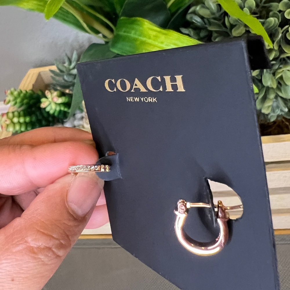 Coach Rose Gold Huggie Hoop Earrings - Picture 4 of 4
